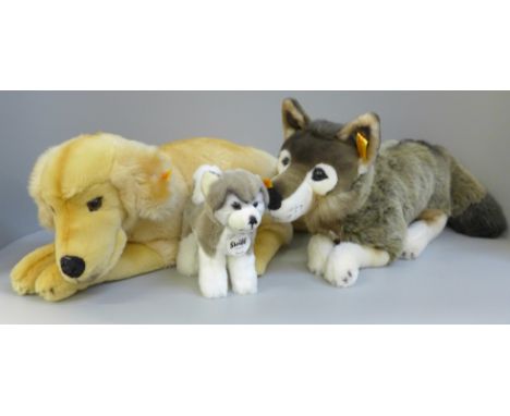 Three Steiff dog soft toys, Snorry, Bernie and Lumpi 