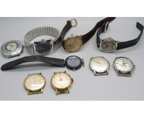 A collection of manual wind wristwatches including Climax, Everite, Tissot rock watch, strap a/f, etc. 