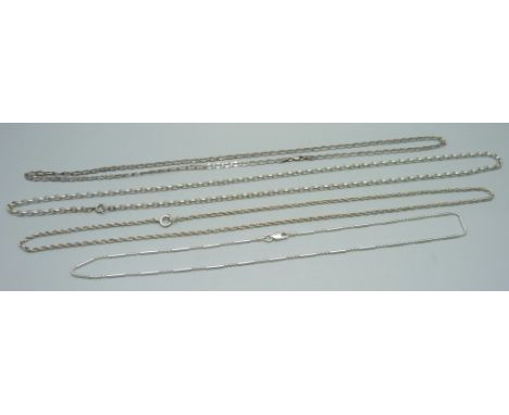 Four silver chains, 29.6g 