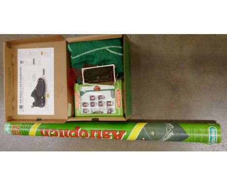 Subbuteo; Astropitch, felt pitch, two goals, three teams, England, Argentina and Everton plus some spare players and a ball 