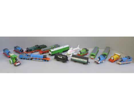 A collection of Thomas the Tank Engine and Friends model trains, etc. 