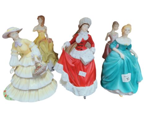 SHELF LOT OF CHINA FIGURES  - MOSTLY DOULTON 