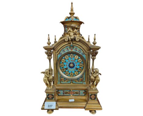 VICTORIAN ORMOLU &amp; CLOISONNE MANTLE CLOCK