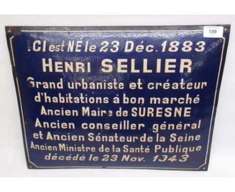 Mid C20th French Blue enamel wall plaque Henri Sellaer... 44cm X 35cm 