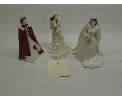 Two Royal Worcester Figures 'Her Majesty Queen Elizabeth II' &amp; H.R.H. The Juke of Edinburgh Diamond Wedding Anniversary 1