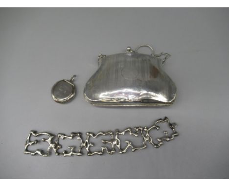 Danish Sterling silver bracelet with shaped rectangular links, stamped 925, Denmark, Sterling, L18.5cm, a Geo.V Sterling silv
