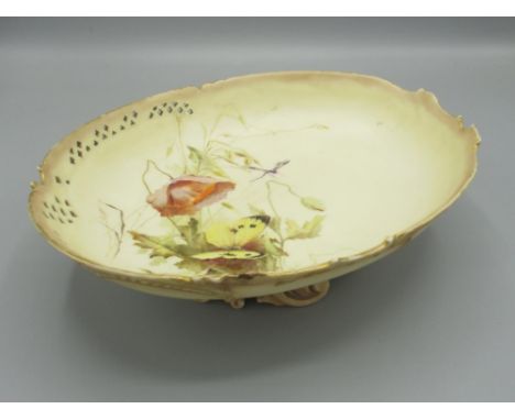 Anthea Turner Collection - Royal Worcester blush ivory low comport, decorated with flowers and butterfly, shape code 1426, W2