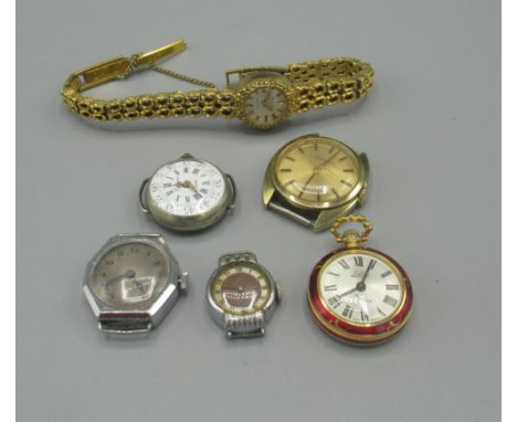 Ladies Caravelle Gold plated hand wound wristwatch, Ladies avia hand wound Gold plated wristwatch on integrated bracelet thre