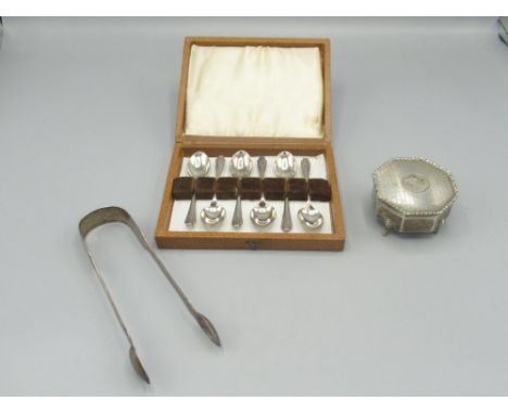 George VI cased set of six coffee spoons makers mark Josiah Williams &amp; Co London 1943, George V Silver dressing hexagonal