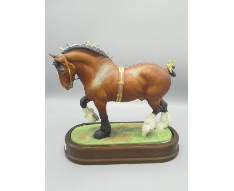 Royal Worcester Shire Stallion, modelled by Doris Lindner on plinth 