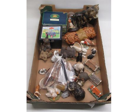 Boxed W Britain Die Cast model of Fordson E27 N Major tractor , Country Cottages St. Giles Church boxed pottery model of a ca