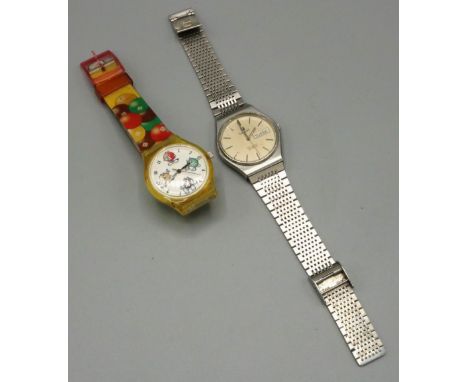 Tissot Seastar quartz wristwatch with day date, signed brushed dial with applied hour indexes, stainless steel case on matchi