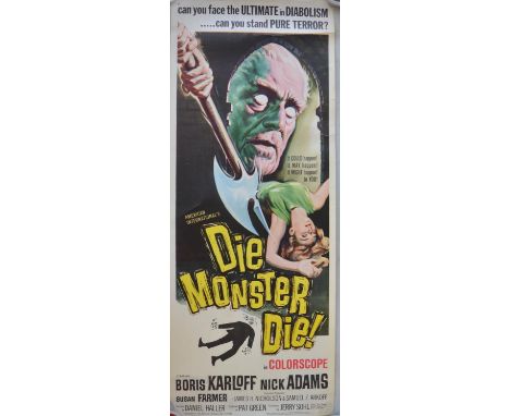 Original vertical format US printed card stock insert poster for the 1965 Daniel Haller horror film "Die Monster Die", Americ