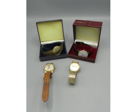 Smiths Mercury gold plated hand wound wristwatch with date, rotary hand wound wristwatch, Rotary gold plated quartz wristwatc