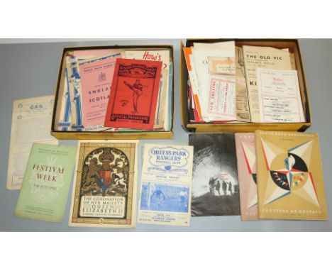 Collection of souvenir programmes incl. 1951 Festival of Britain, Elizabeth II Coronation, theatre programmes incl. Beyond th