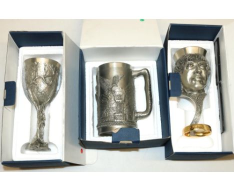 Lord of the Rings Royal Selangor pewter tankard and two goblets, with boxes (3) 