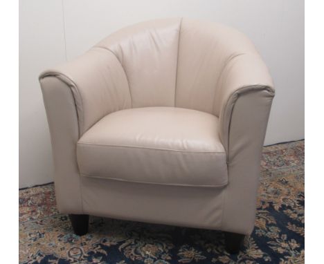 Art Deco style ivory leather tub chair, on turned supports, WS79cm D70cm H80cm 