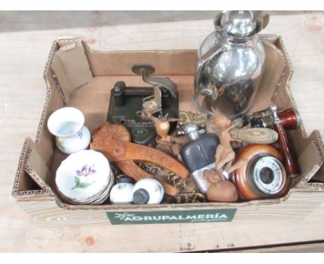 1930's painted EPNS thermos jug marvel 90 holepunch Early C20th hipflask with silver plated cup and screw down top, Micen tri