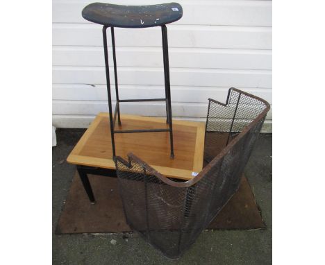 1960s small coffee table, a fire screen and a retro Kandya Frank Guille kitchen stool 