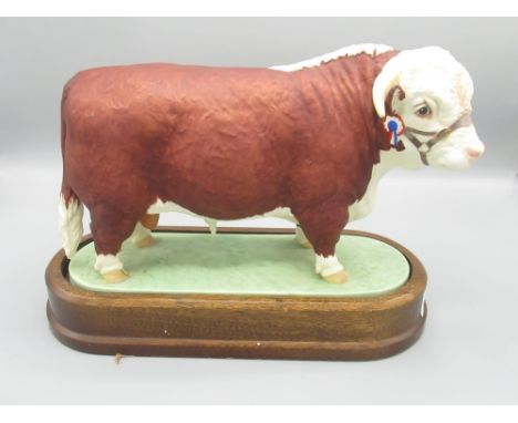 Royal Worcester model, Hereford Bull, modelled by Doris Lindner, on plinth 