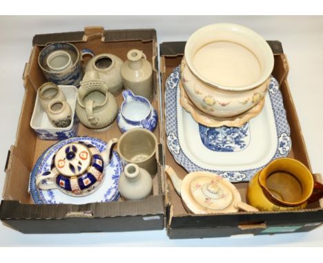 Ceramics including a Britannia Pottery blue and white meat plate, L45cm, blue and white Staffordshire pearlware mug, A/F, H12