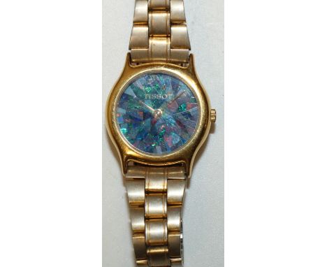 Ladies Tissot quartz wristwatch with signed with black opal dial, gold plated case with snap on stainless steel with signed s
