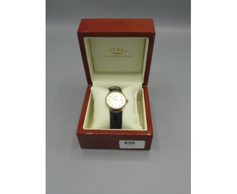 Rotary Gold Quartz Wristwatch with date signed two tone sunray dial with applied baton hour markers two piece case on origina