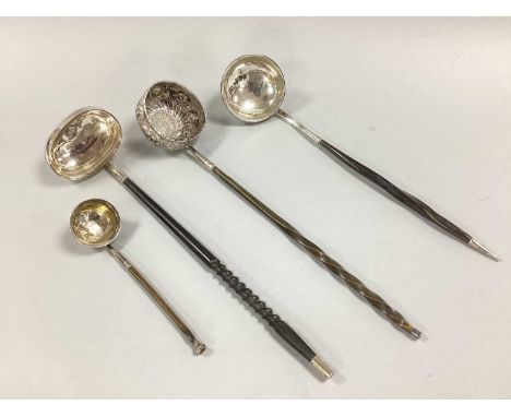 A Hallmarked Silver Toddy Ladle, Sheffield 1980, the plain oval bowl with turned handle, approximately 31cm long; A Georgian 