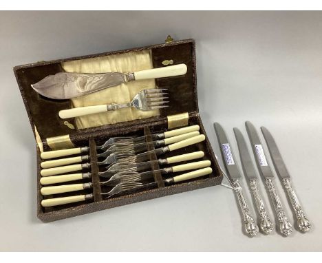 Two Pairs of Gorham American Knives, handles stamped "Gorham", together with a vintage cased set of six fish knives and forks