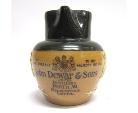 A JOHN DEWAR & SONS WHISKY STONEWARE WATER JUG by Doulton Lambeth, printed 'By Royal Warrant / To His Majesty the King / John