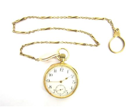 ANONYMOUS, AN 18CT GOLD OPENFACED POCKETWATCH London import marks for 1907, the white enamel dial with gilt hands, subsidiary