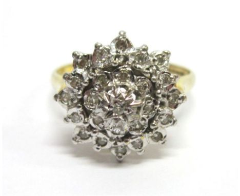 A 9CT GOLD TWENTY FIVE STONE DIAMOND CLUSTER RING the single cuts illusion set, finge size R, 3.3g gross