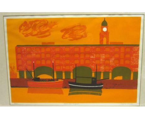 GEOFFREY ELLIOTT (BRITISH, B.1935) 'Albert Dock - Liverpool', 1970, colour print, limited edition 48/50, titled and signed in