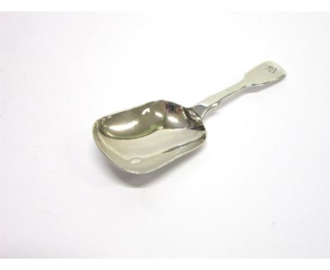 A VICTORIAN SILVER CADDY SPOON by Charles Boyton, London 1848, fiddle pattern with a plain shovel bowl, 10cm long, 13.8g gros