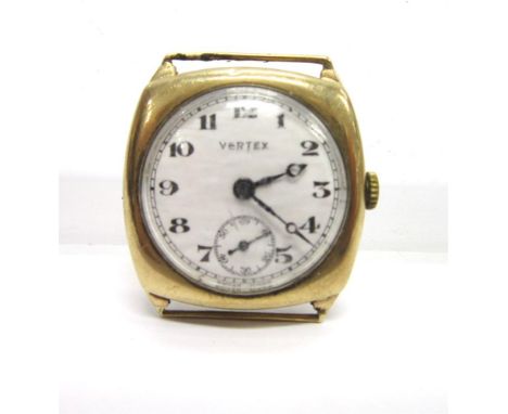 VERTEX, A GENTLEMAN'S 9CT GOLD WRISTWATCH the signed enamel dial with black hands, Arabic numerals and subsidiary seconds dia