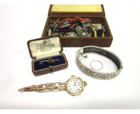 A COLLECTION OF JEWELLERY  including an opal bar brooch; a paste set picture pendant; a Scottish pebble brooch; a charm brace