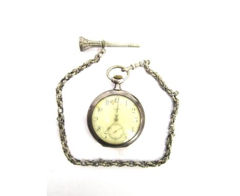 OMEGA, AN OPENFACED POCKETWATCH the enamel dial with black hands, Arabic numerals and subsidiary seconds dial, the four piece