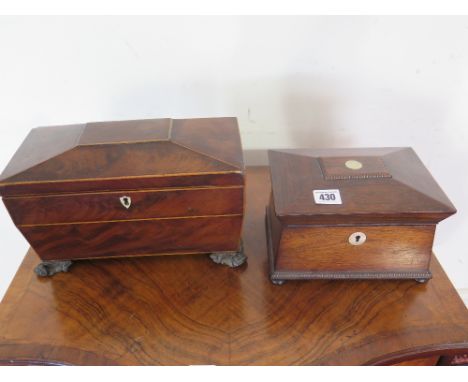 A 19th century rosewood tea caddy and a mahogany caddy