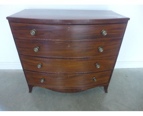 A restored 19th century mahogany bowfronted four drawer chest on splayed bracket feet - Height 1.01 m x Width 1.08 m x Dept 5