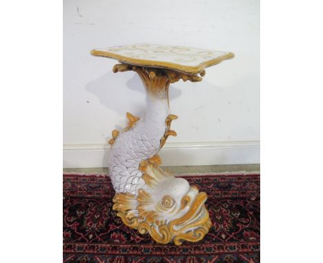 A ceramic dolphin jardiniere stand  - 67cm tall, top is 38cm x 27cm