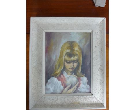 A framed oil on canvas - portrait of a young lady - signed K H Knobel - size frame to frame 47 cm x 57 cm 