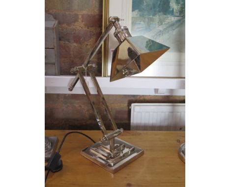 A nickel plated desk lamp with square shade on square base
Condition report: PAT tested