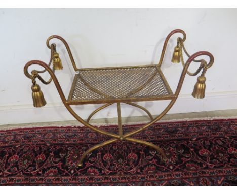 A gilt metal tassel end stool - 73cm wide x 61cm tall x 42cm deep