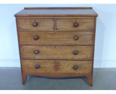 A Georgian mahogany veneered chest of two short over three long drawers above shaped apron on splayed bracket supports - 101c