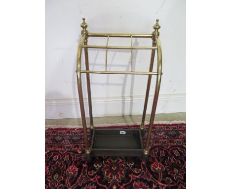 An Edwardian brass and iron stick stand - 62cm tall x 30cm wide x 19cm deep