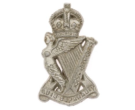 Badge. Irish. Royal Ulster Rifles WW2 plastic economy cap badge.   Good scarce crowned Maid of Erin Harp resting on QUIS SEPA