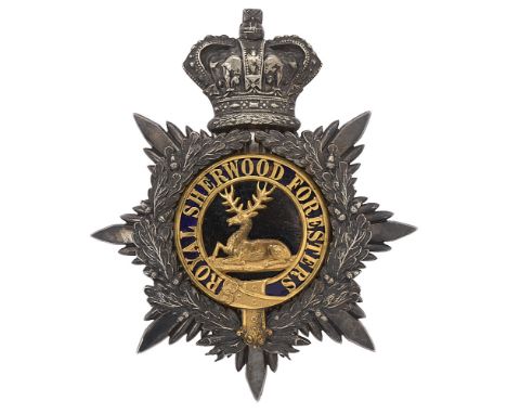 Badge. Royal Sherwood Foresters or Nottinghamshire Regt. of Militia Victorian Officer's helmet plate circa 1878-81.  Fine rar