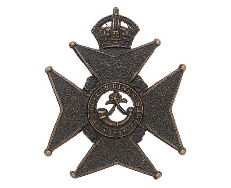 Badge. Kingâ€™s Royal Rifle Corps Militia Battalions Edwardian cap badge circa 1901-08.  Good scarce  die-stamped blackened b