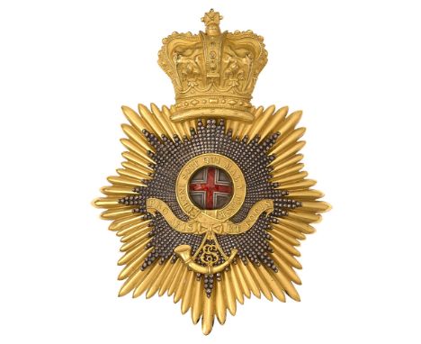 Badge. East Suffolk Militia Officer's belltop shako plate circa 1829-44. Fine rare large rich fire gilt die-stamped crowned s
