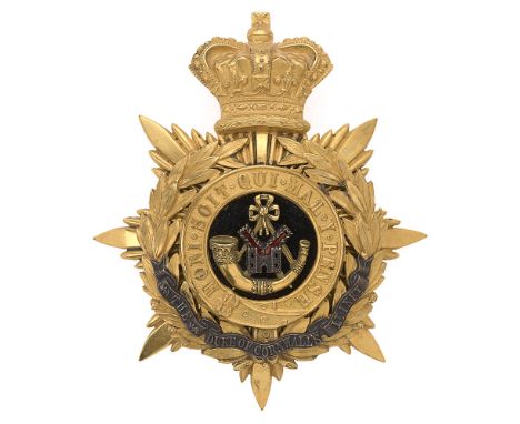 Badge. The Duke of Cornwall Light Infantry Victorian Officer's helmet plate circa 1881-1901.  Very fine gilt crowned star mou